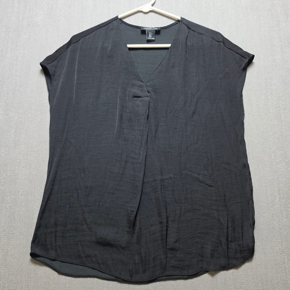 Rachel Zoe Blouse Women Small Black V-Neck Draped Front Cap Sleeve Top